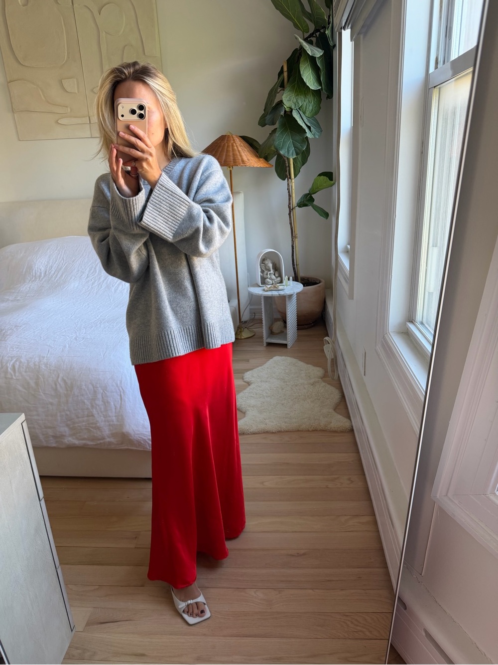 Massimo Dutti STUDIO  Red Satin Bias Cut Maxi Skirt Size Small